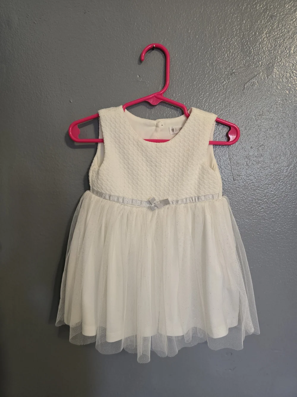 Girls' Cream Textured Coat with Tulle Dress Overlay